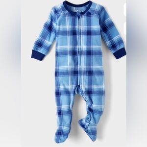 Blue Plaid Fleece Baby One-Piece PJs